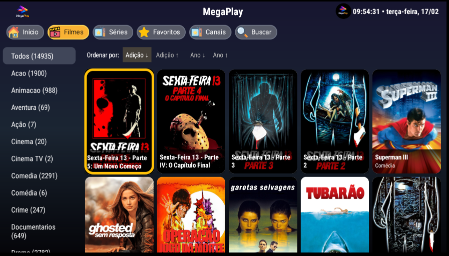 Lista de conteúdos do MegaPlay na TV